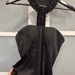 bebe black gown - high neckline with beading - mermaid silhouette